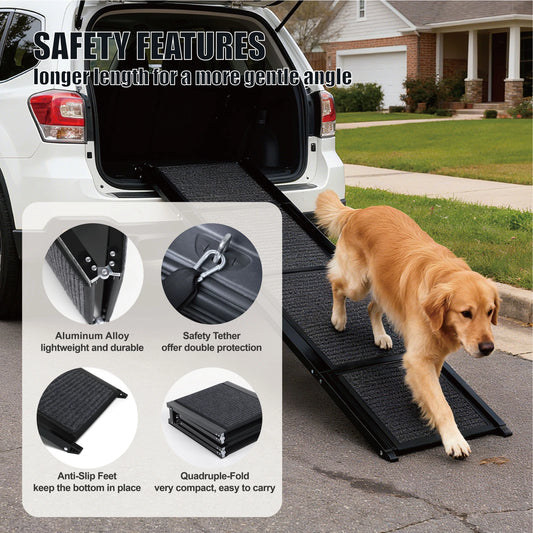 Dog Ramp for Car 65" x 17.2" Large Folding Pet Stair Ramps for Truck, SUV, with Non-Slip Surface, Up to 250 LBS, Outdoor Dog Car Ramp for Medium & Large Dogs, Portable Pet Steps