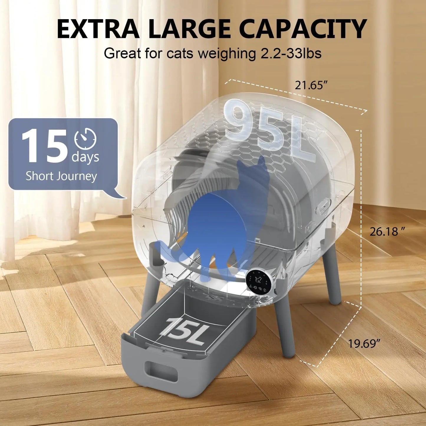Smart Self-Cleaning Cat Litter Box, Large Capacity Automatic Cat Litter Box with App Control & Safety Protection for Multi-Cat