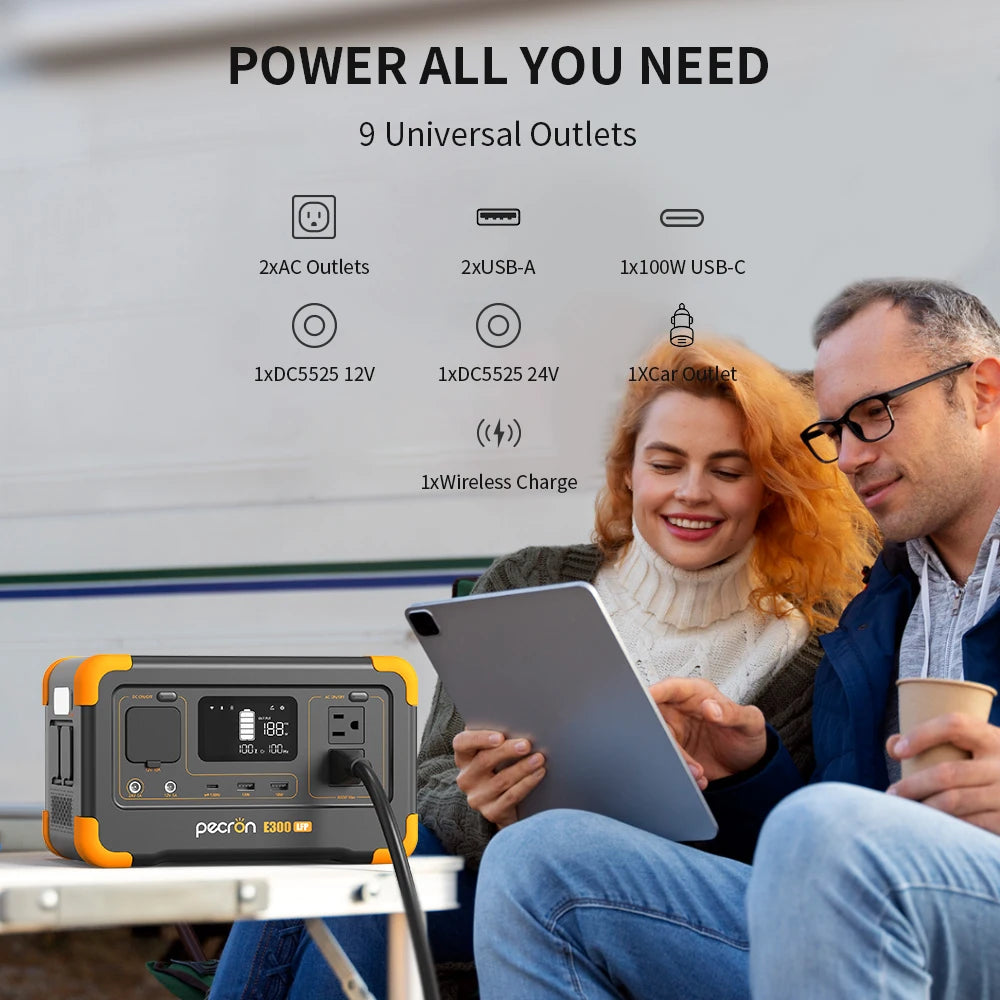 E300LFP Portable Power Station 600W 288Wh LiFePO4 Battery Solar Generator Power Bank Fast Charging for Home, RV, Camping