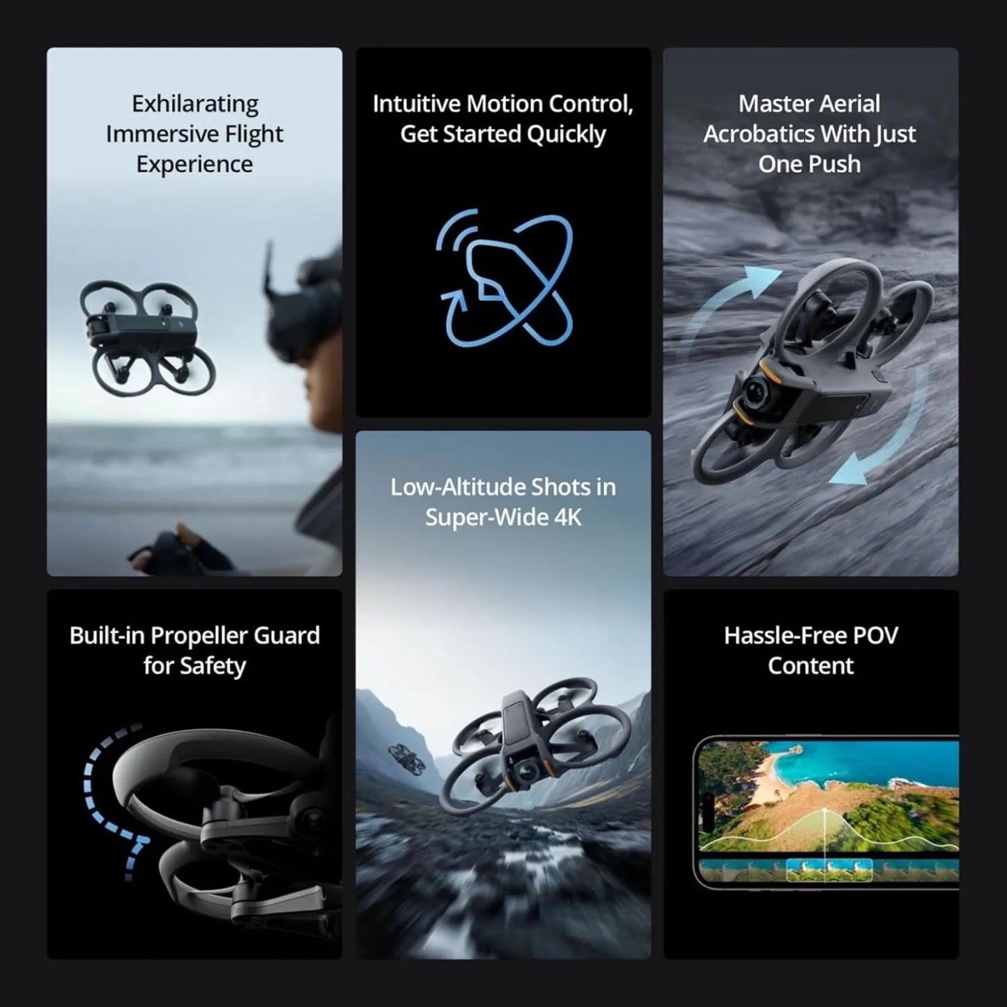Avata 2 Fly More Combo (3 Batteries), FPV Drones with Camera for Adults 4K, Immersive Experience, One-Push Acrobatics, Built-in Propeller Guard, 155° FOV, Drone Compliant with FAA Remote ID
