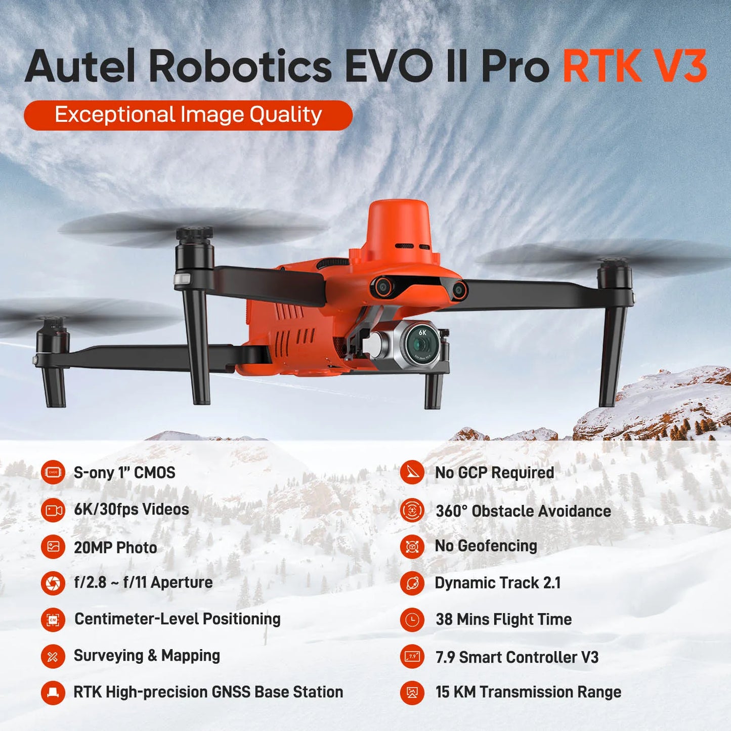 Robotics Drone Evo II Pro RTK V3 4K Professional 1"CMOS 360 °  Obstacle Mapping Professional Surveying  AI Target Recognition
