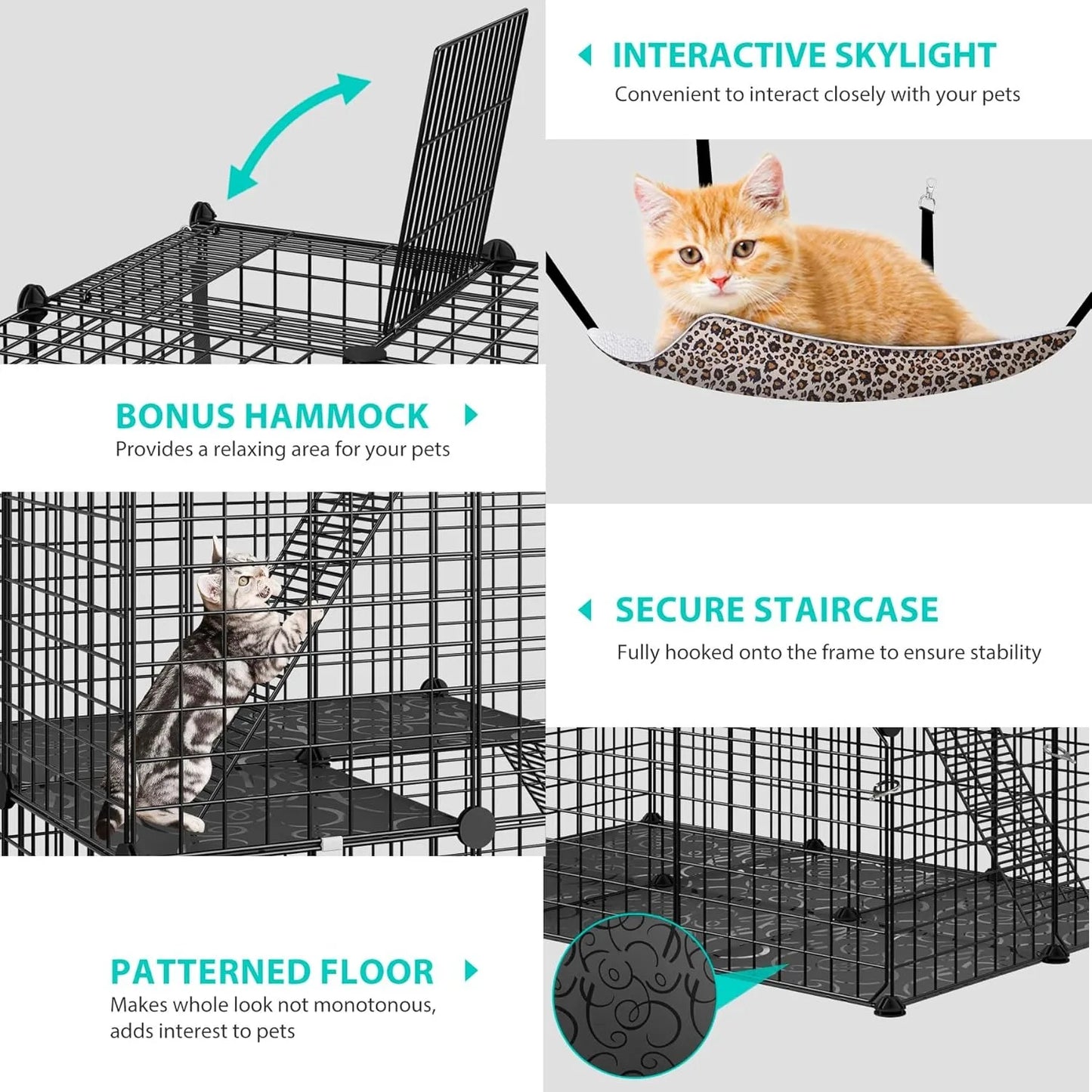 4-Tier Cat Cage Indoor Enclosure DIY Cat Playpen Metal Kennel with Extra Large Hammock, Catio Ideal for 1-3 Cats