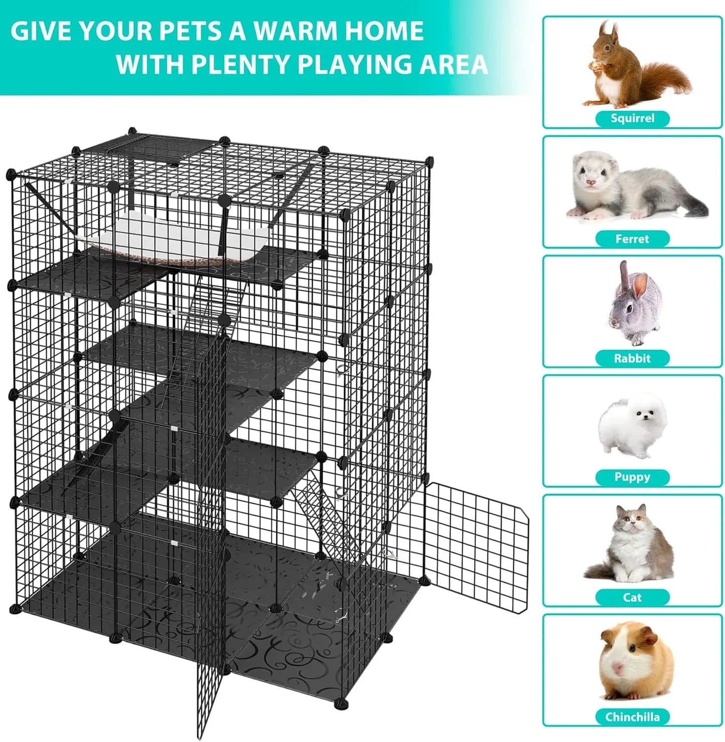 4-Tier Cat Cage Indoor Enclosure DIY Cat Playpen Metal Kennel with Extra Large Hammock, Catio Ideal for 1-3 Cats