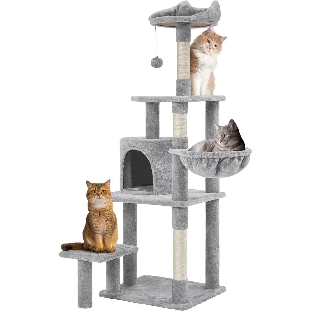 57 In Multi-Level Cat Tree Tower with Extended Platform, Padded Perch, Scratching Posts, and Ball