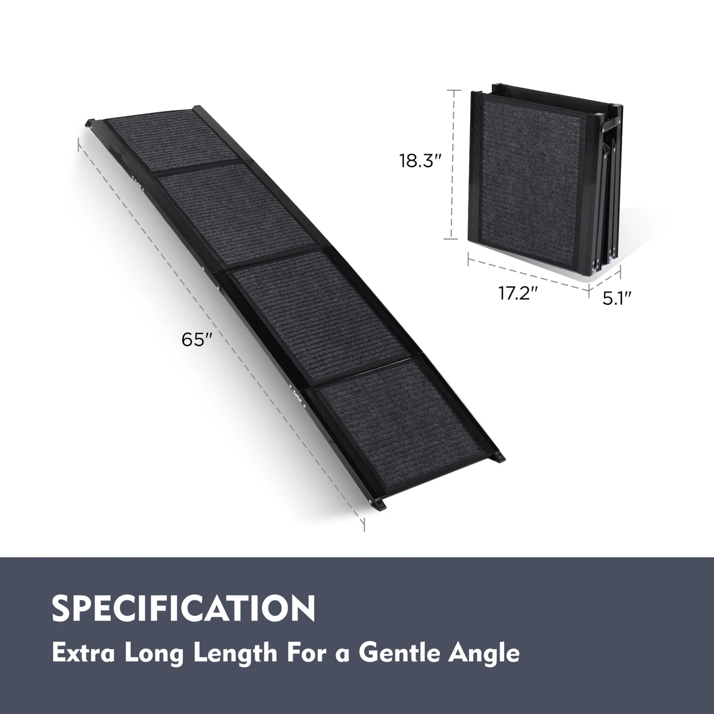 Dog Ramp for Car 65" x 17.2" Large Folding Pet Stair Ramps for Truck, SUV, with Non-Slip Surface, Up to 250 LBS, Outdoor Dog Car Ramp for Medium & Large Dogs, Portable Pet Steps