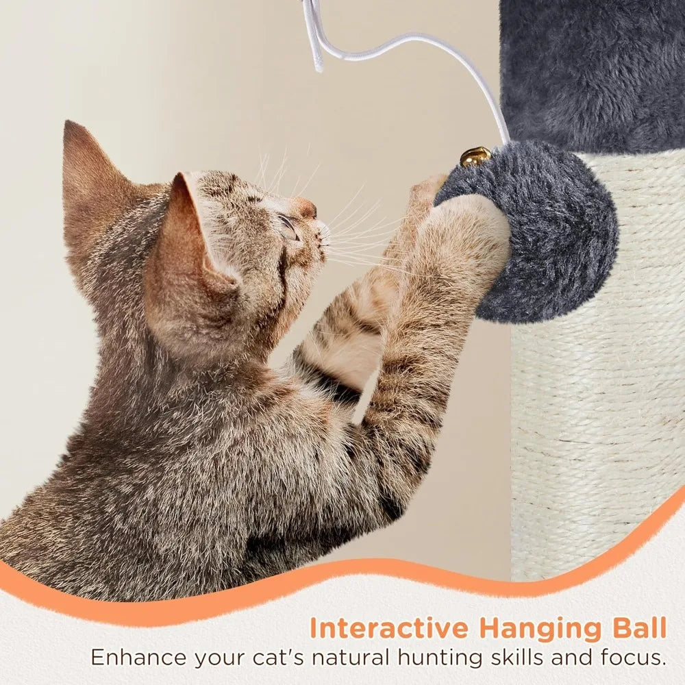 57 In Multi-Level Cat Tree Tower with Extended Platform, Padded Perch, Scratching Posts, and Ball