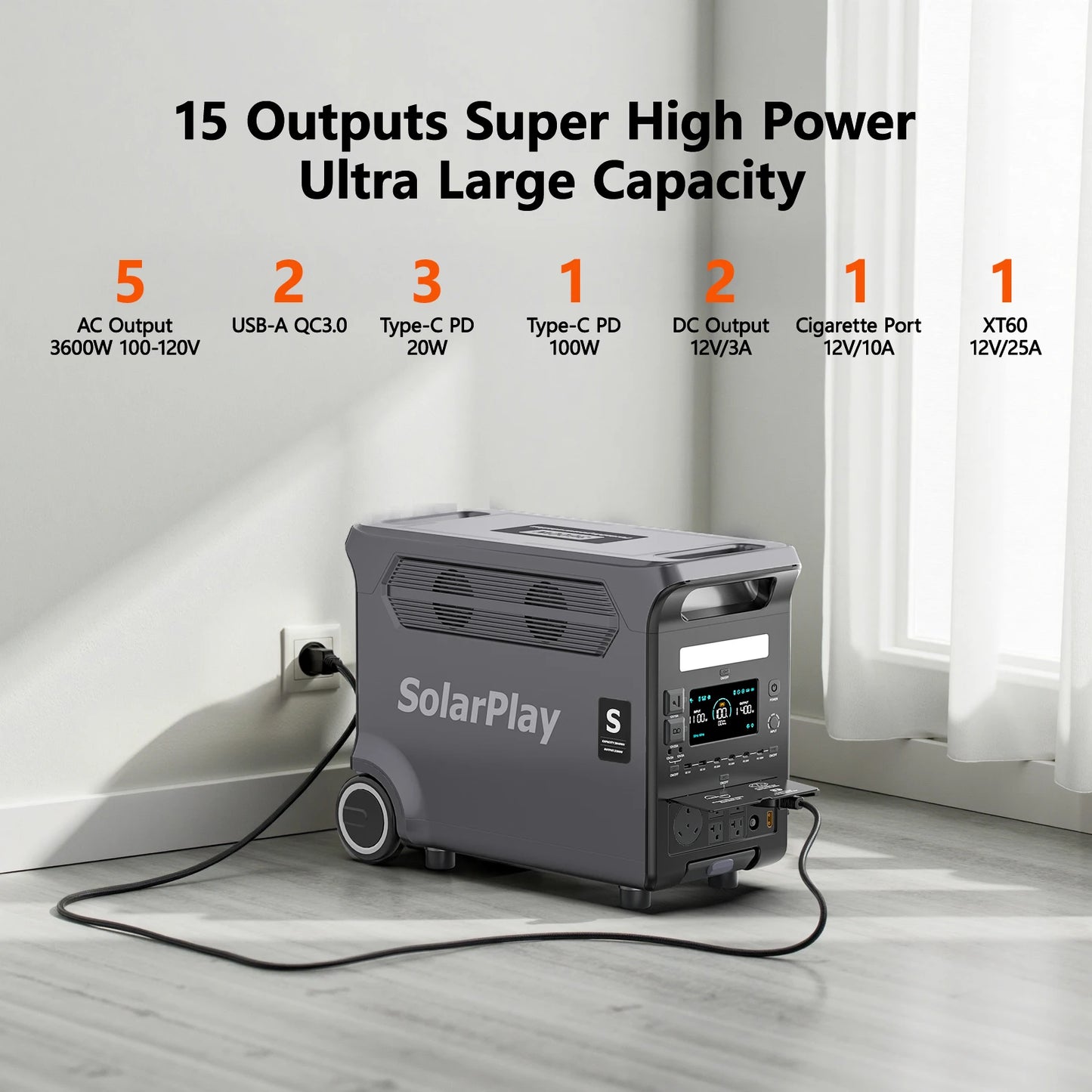 3600W Portable Power Station 3840WH Outdoor Generator With Foldable Solar Panels For Home Emergency Outdoor Camping