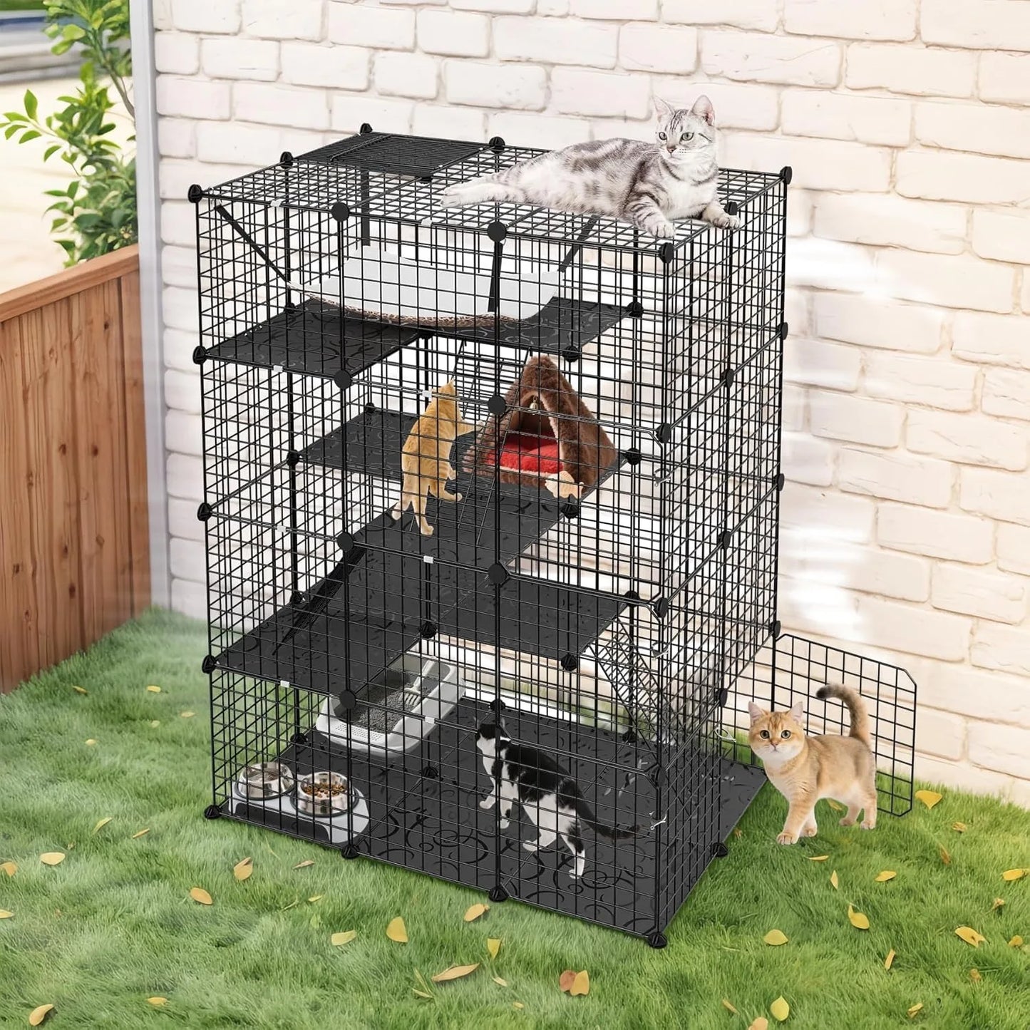 4-Tier Cat Cage Indoor Enclosure DIY Cat Playpen Metal Kennel with Extra Large Hammock, Catio Ideal for 1-3 Cats