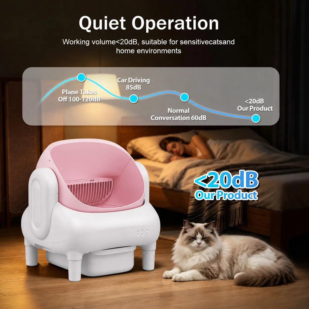 Pink & Cream Beige Smart Self‑Cleaning Cat Litter Box, WiFi APP Remote Monitor Automatic Cat Toilet, Anti‑Pinch Safety Odor Isolation with Cleaning Brush & Waste Bags for Large Multi‑Cat Household