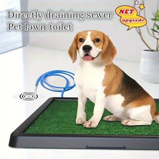 Portable Drainage Dog Pet Toilet, Artificial Turf Bath Mat and Washable Urine Pad, Three-Layer System