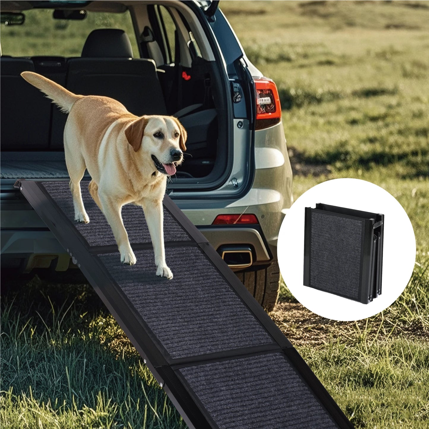 Dog Ramp for Car 65" x 17.2" Large Folding Pet Stair Ramps for Truck, SUV, with Non-Slip Surface, Up to 250 LBS, Outdoor Dog Car Ramp for Medium & Large Dogs, Portable Pet Steps