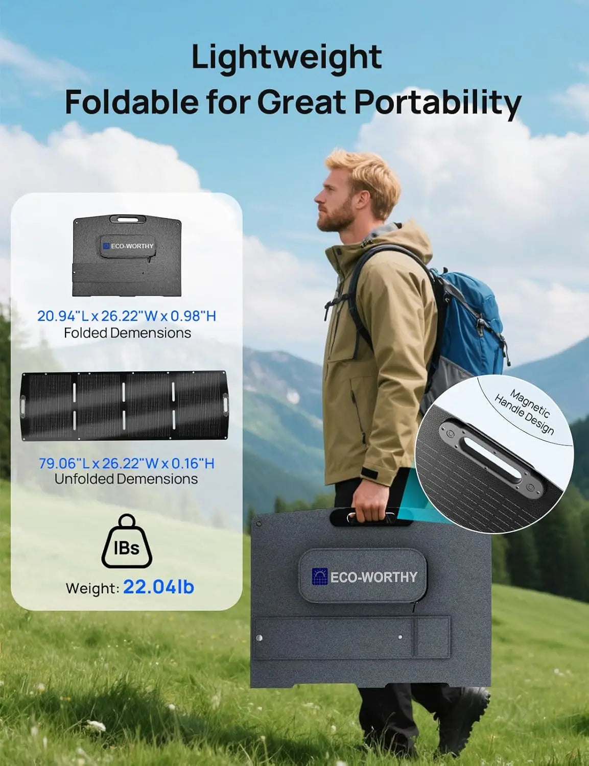 200W Portable Solar Panel for Power Stations, IP65 Waterproof & Lightweight with Adjustable  Kickstand for Off Grid