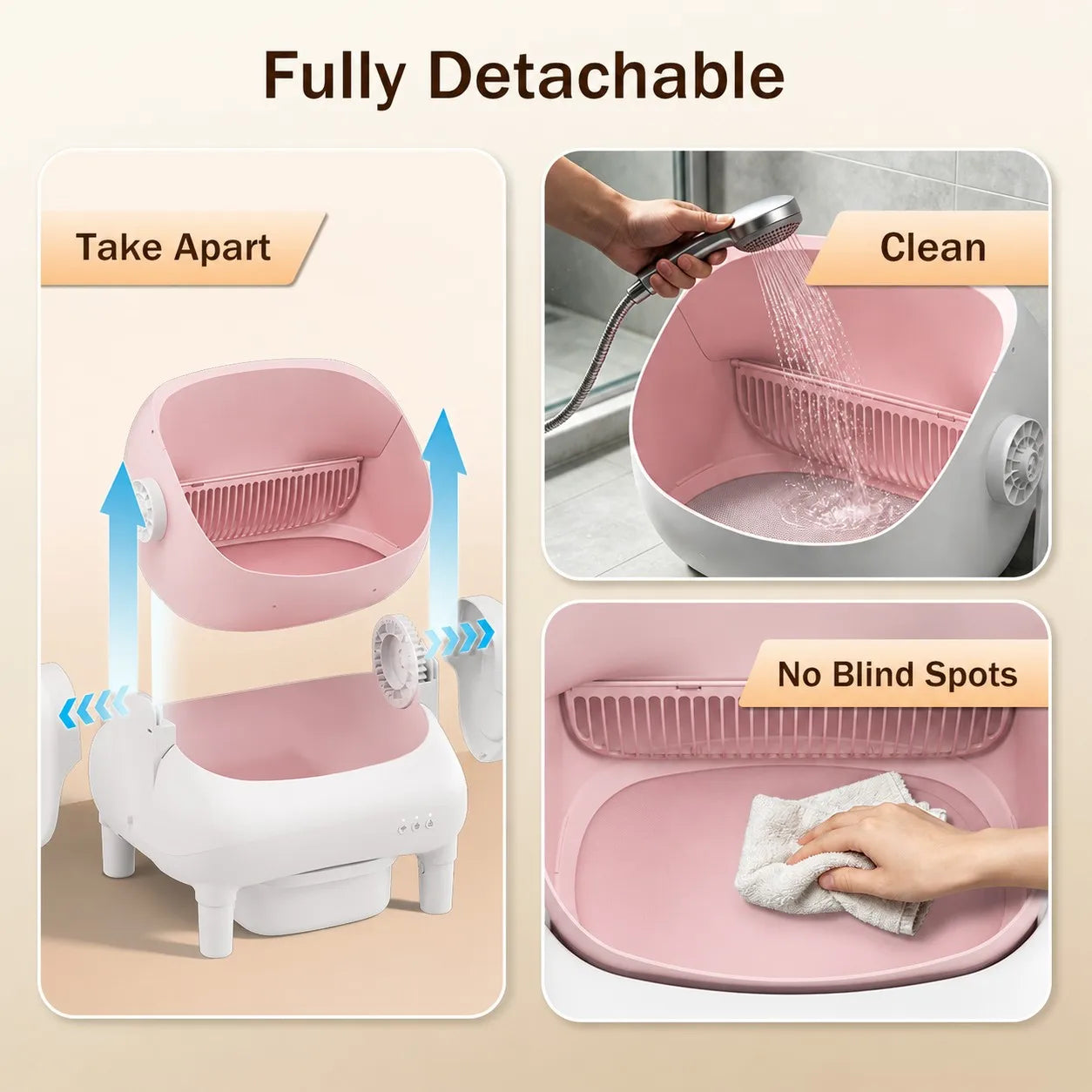 Pink & Cream Beige Smart Self‑Cleaning Cat Litter Box, WiFi APP Remote Monitor Automatic Cat Toilet, Anti‑Pinch Safety Odor Isolation with Cleaning Brush & Waste Bags for Large Multi‑Cat Household