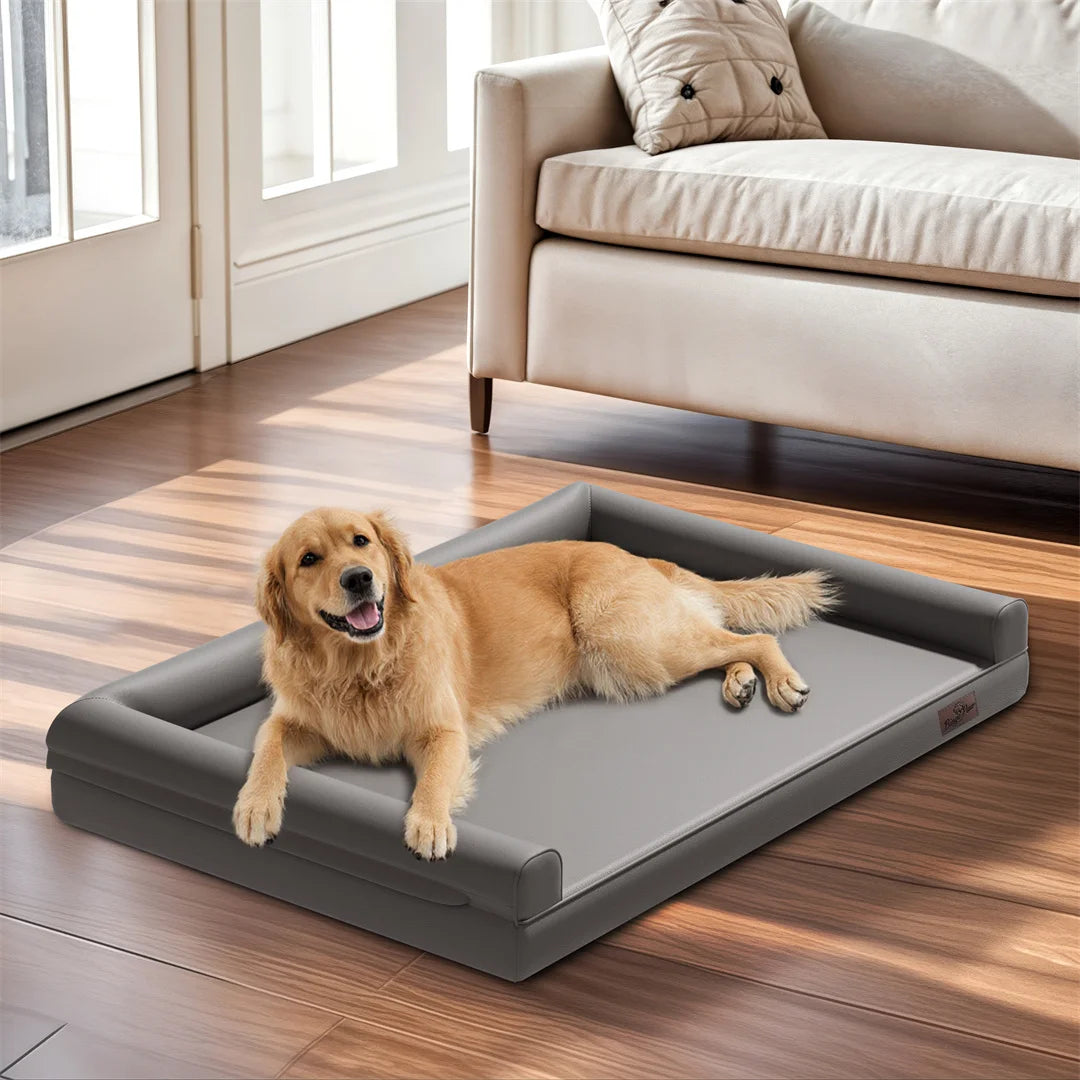 Large Dog Sofa Bed Indoor Pet Furniture Couch With Removable Microfiber Leather Cover Comfortable Soft Sofa for Pets