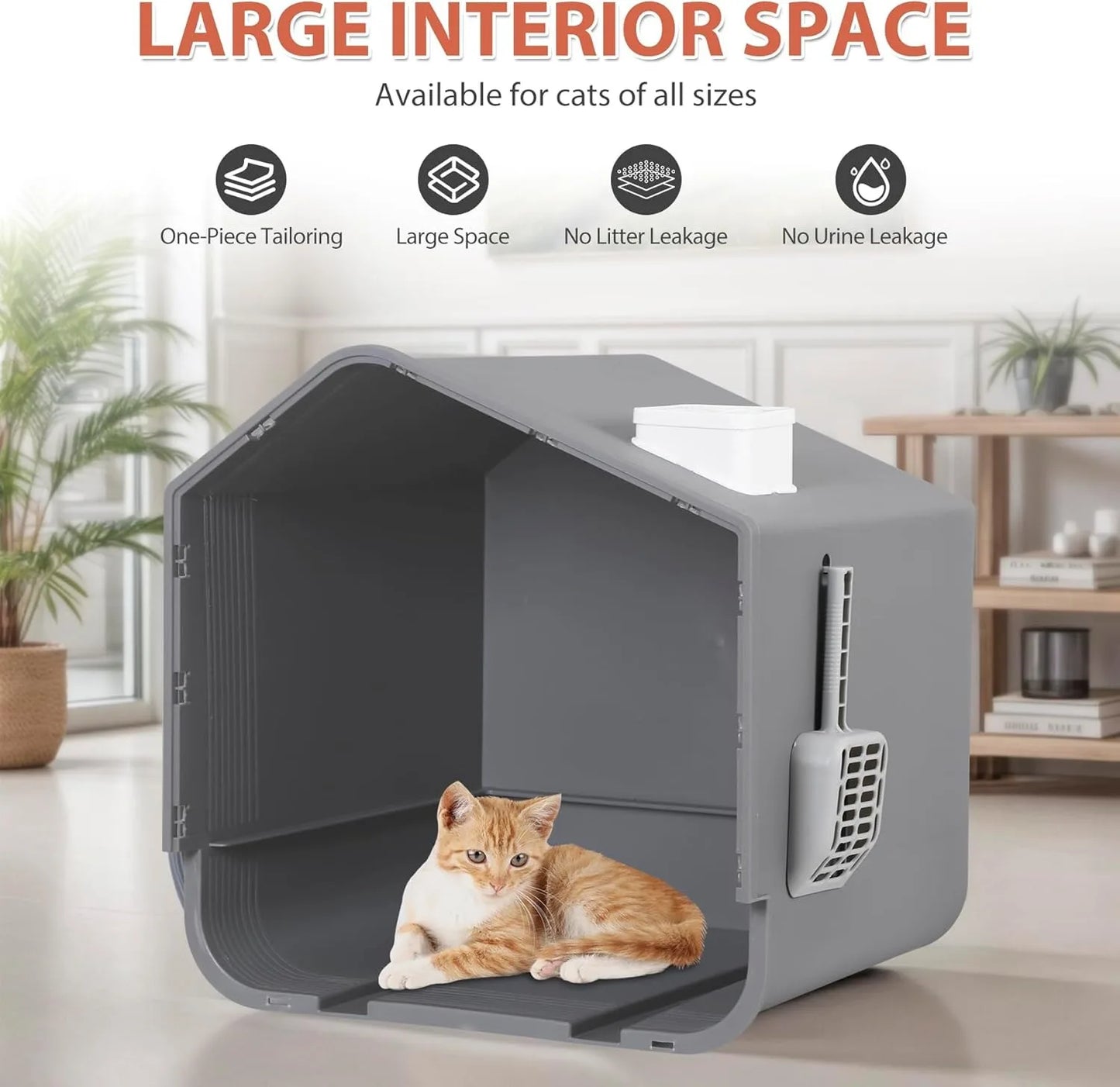Extra Large Enclosed Cat Litter Box with Mat and Litter Scoop, Odorless Toilet Anti-Splashing Kitty Litter Pan Covered Hooded Ca
