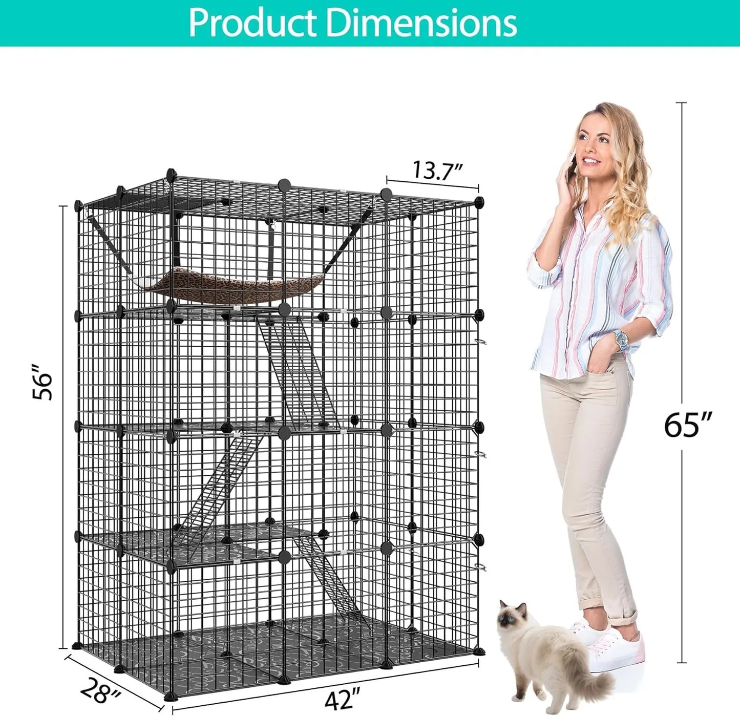 4-Tier Cat Cage Indoor Enclosure DIY Cat Playpen Metal Kennel with Extra Large Hammock, Catio Ideal for 1-3 Cats