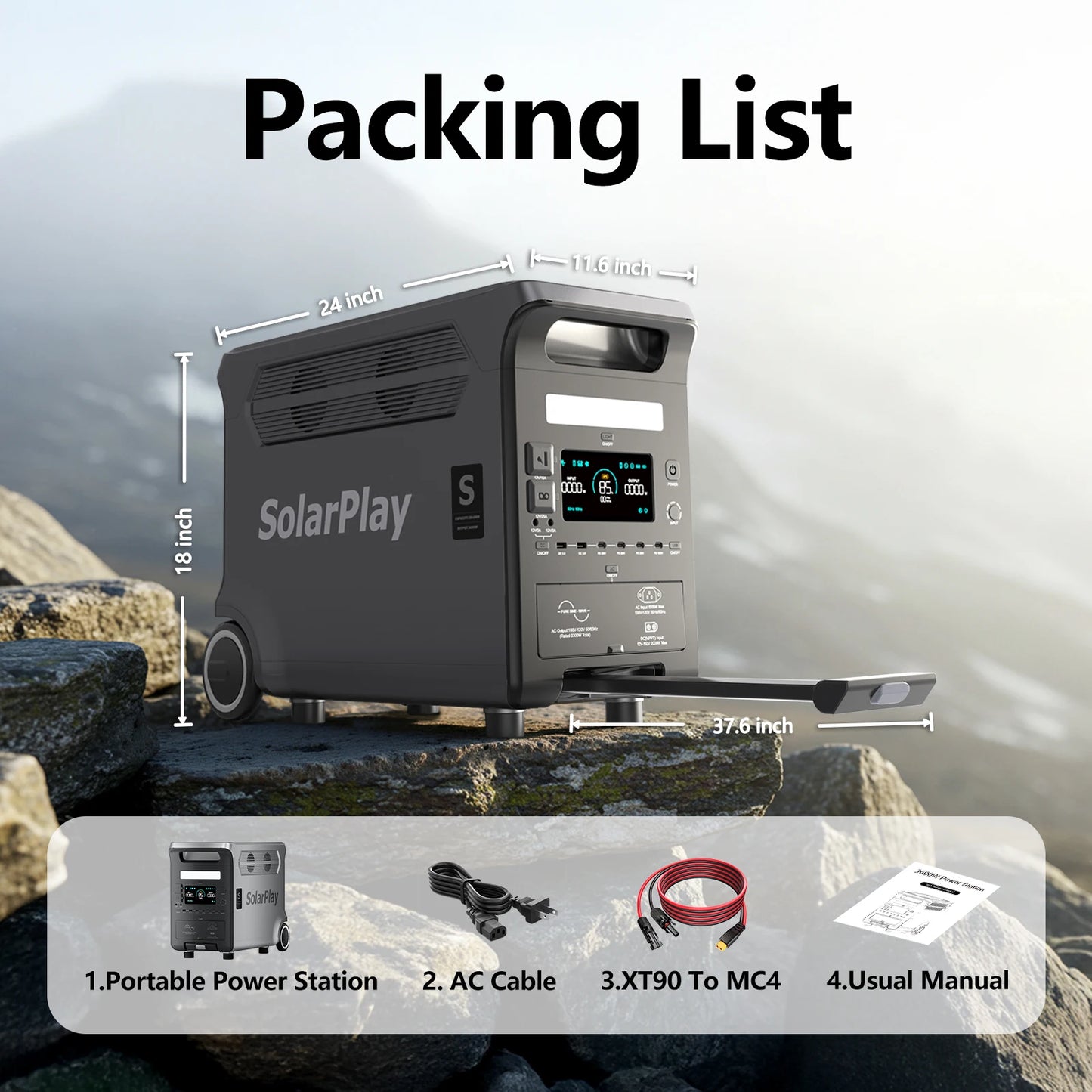 3600W Portable Power Station 3840WH Outdoor Generator With Foldable Solar Panels For Home Emergency Outdoor Camping