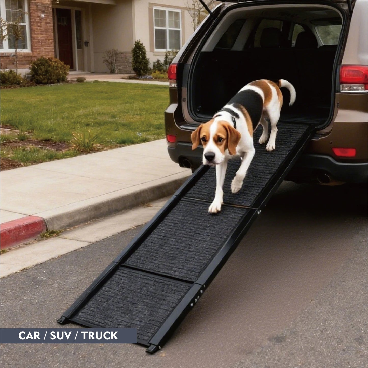 Dog Ramp for Car 65" x 17.2" Large Folding Pet Stair Ramps for Truck, SUV, with Non-Slip Surface, Up to 250 LBS, Outdoor Dog Car Ramp for Medium & Large Dogs, Portable Pet Steps