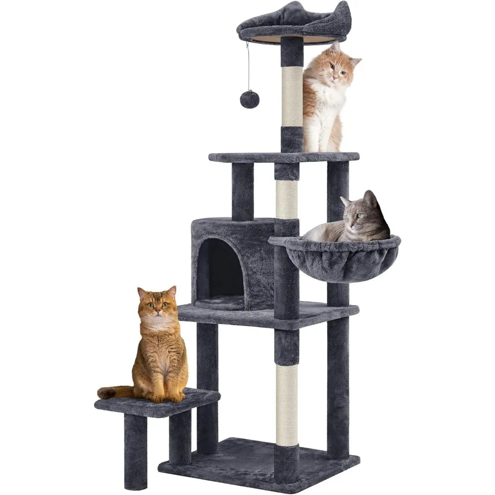 57 In Multi-Level Cat Tree Tower with Extended Platform, Padded Perch, Scratching Posts, and Ball