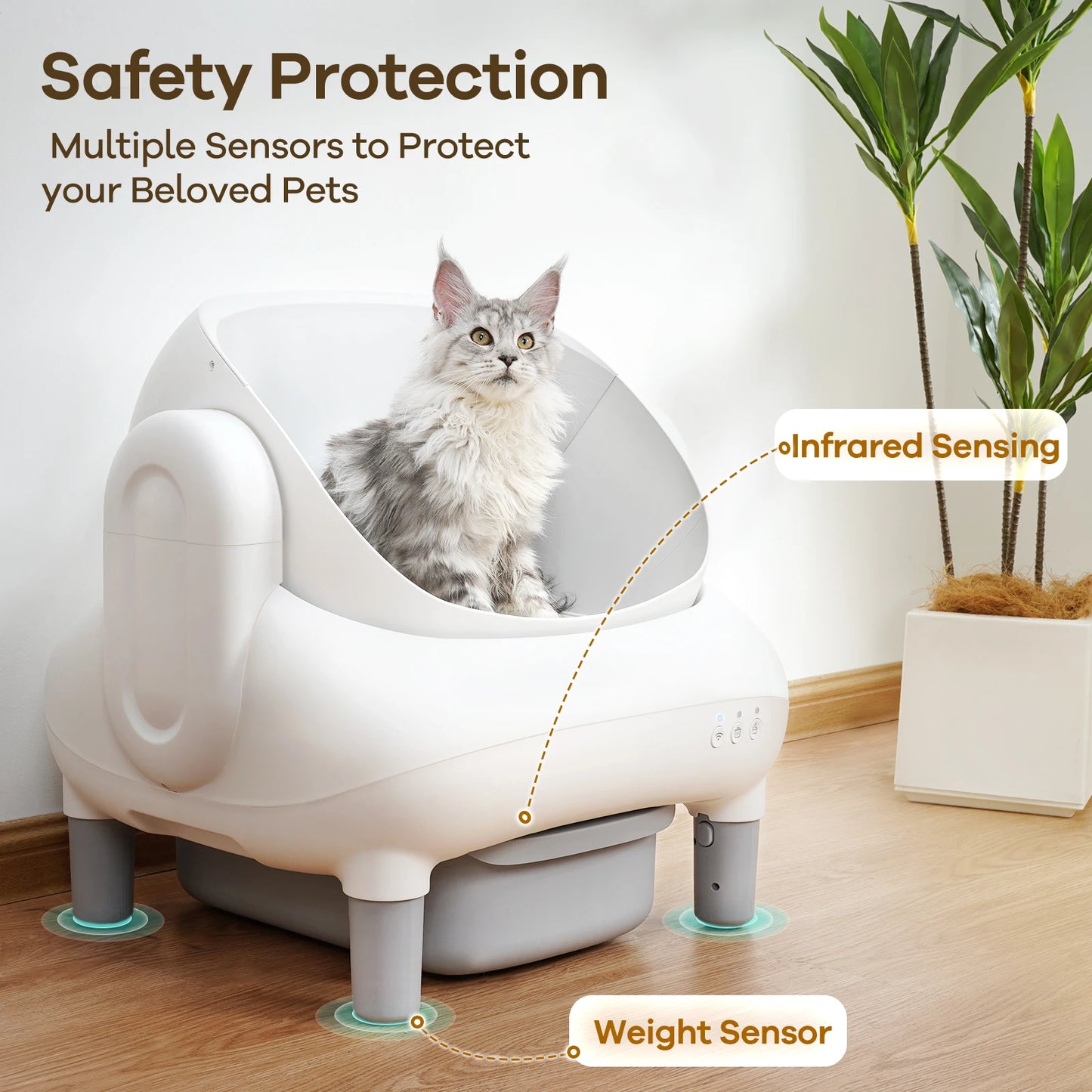 Open Top Self-Cleaning Cat Litter Box, Automatic Smart Litter Box with App Control for Multiple Cats
