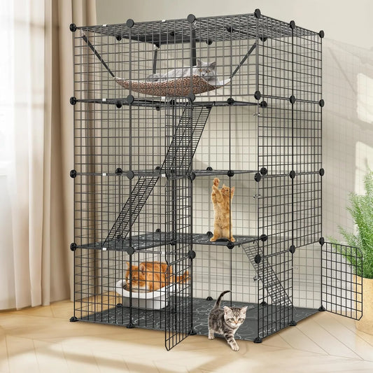 4-Tier Cat Cage Indoor Enclosure DIY Cat Playpen Metal Kennel with Extra Large Hammock, Catio Ideal for 1-3 Cats