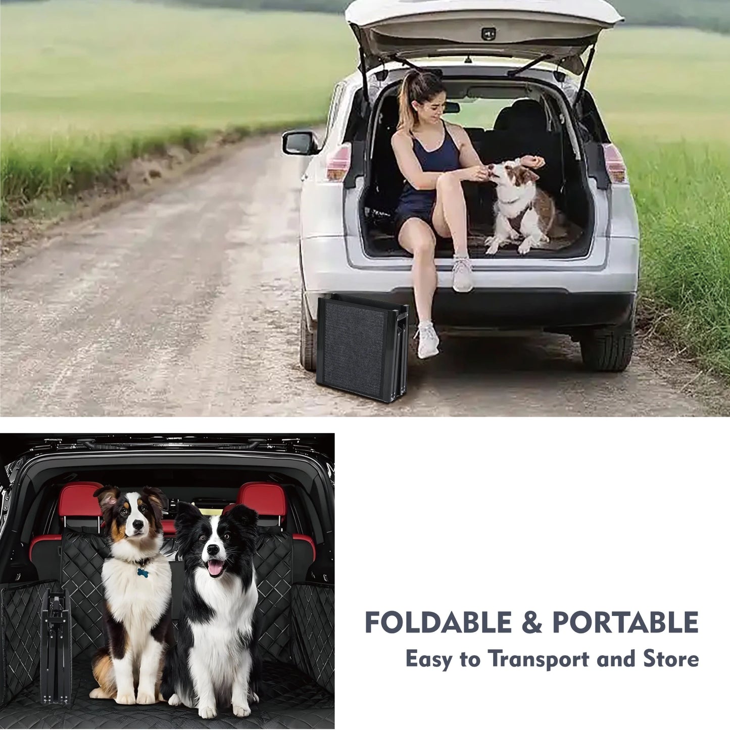 Dog Ramp for Car 65" x 17.2" Large Folding Pet Stair Ramps for Truck, SUV, with Non-Slip Surface, Up to 250 LBS, Outdoor Dog Car Ramp for Medium & Large Dogs, Portable Pet Steps