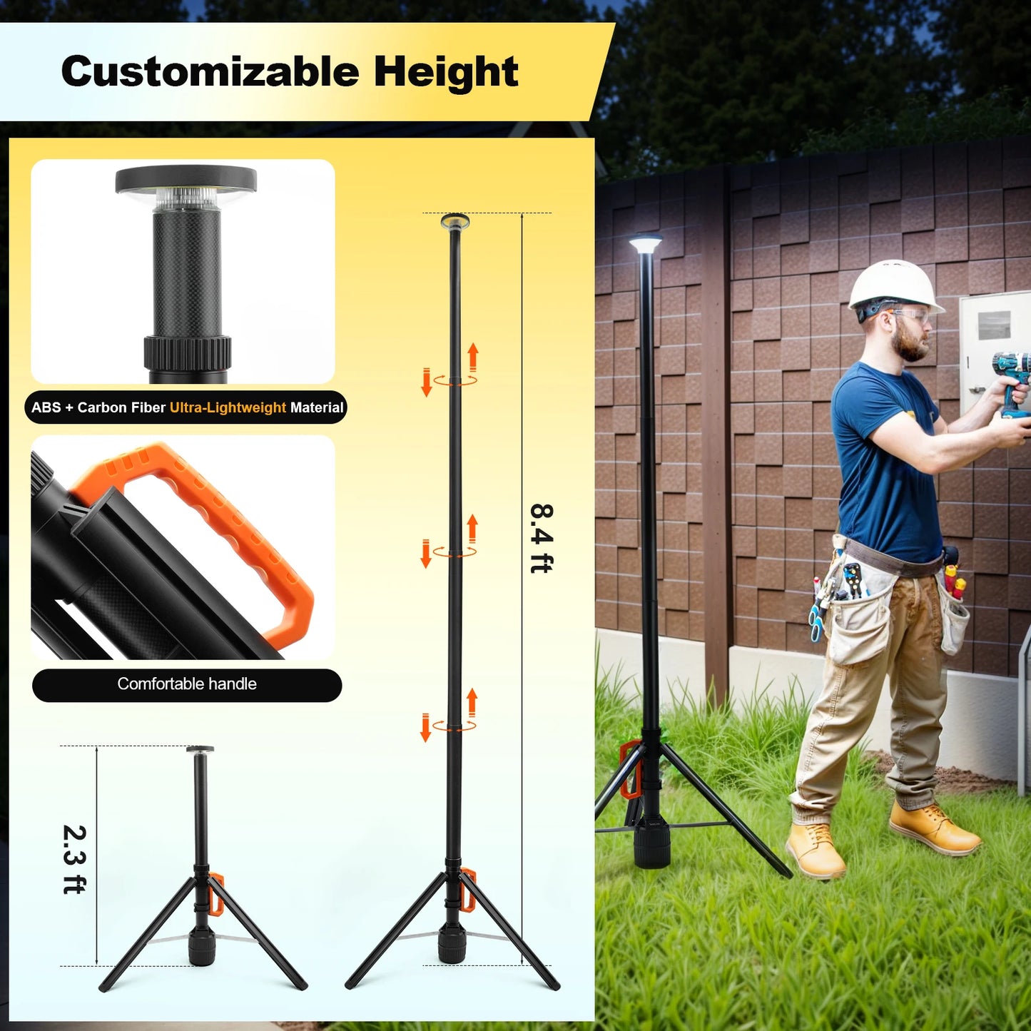 360° Rechargeable Work Light Remote Control 8.4Ft Max Height 3000LM Ultra Bright 3CCT Dimmable Telescopic Camping Lights