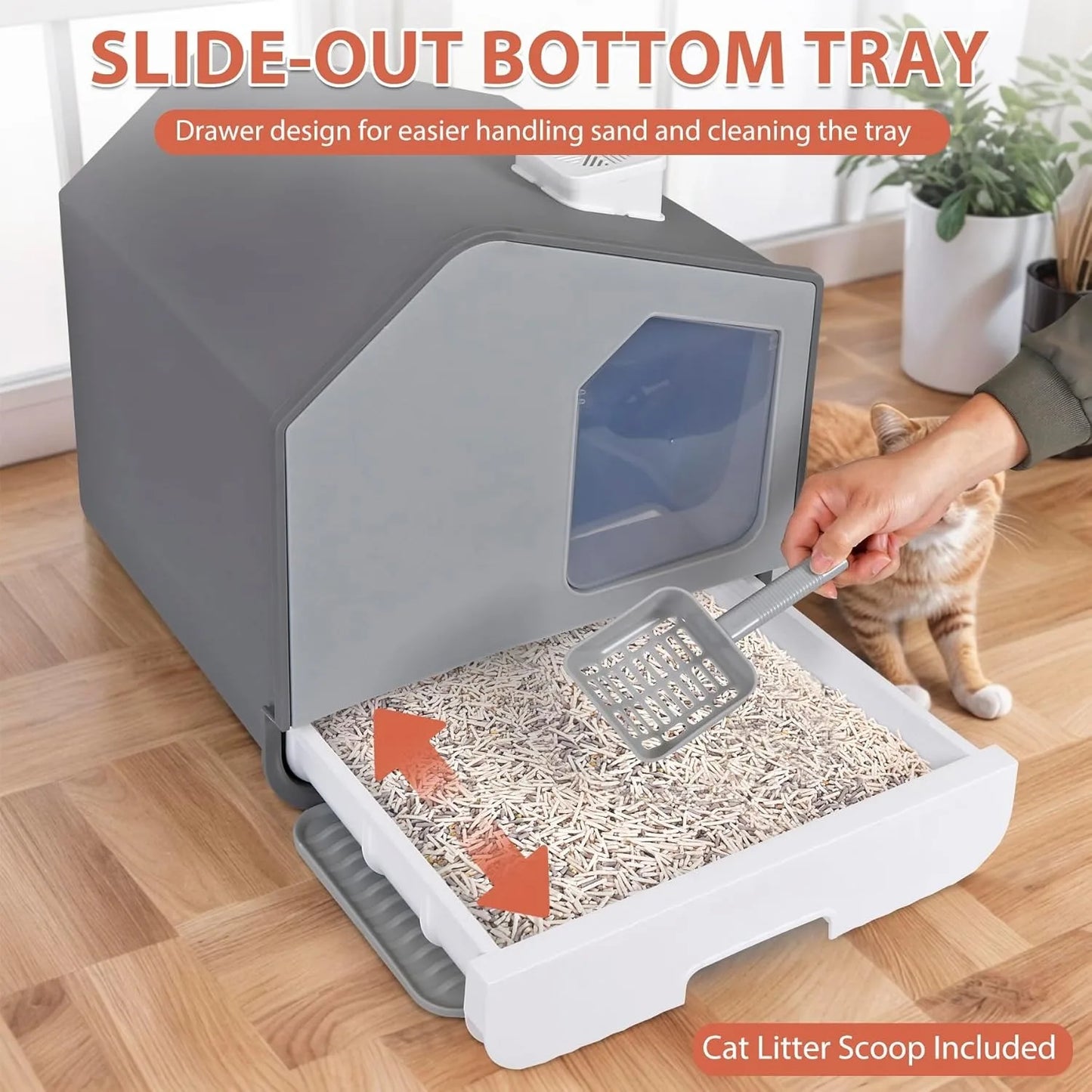 Extra Large Enclosed Cat Litter Box with Mat and Litter Scoop, Odorless Toilet Anti-Splashing Kitty Litter Pan Covered Hooded Ca