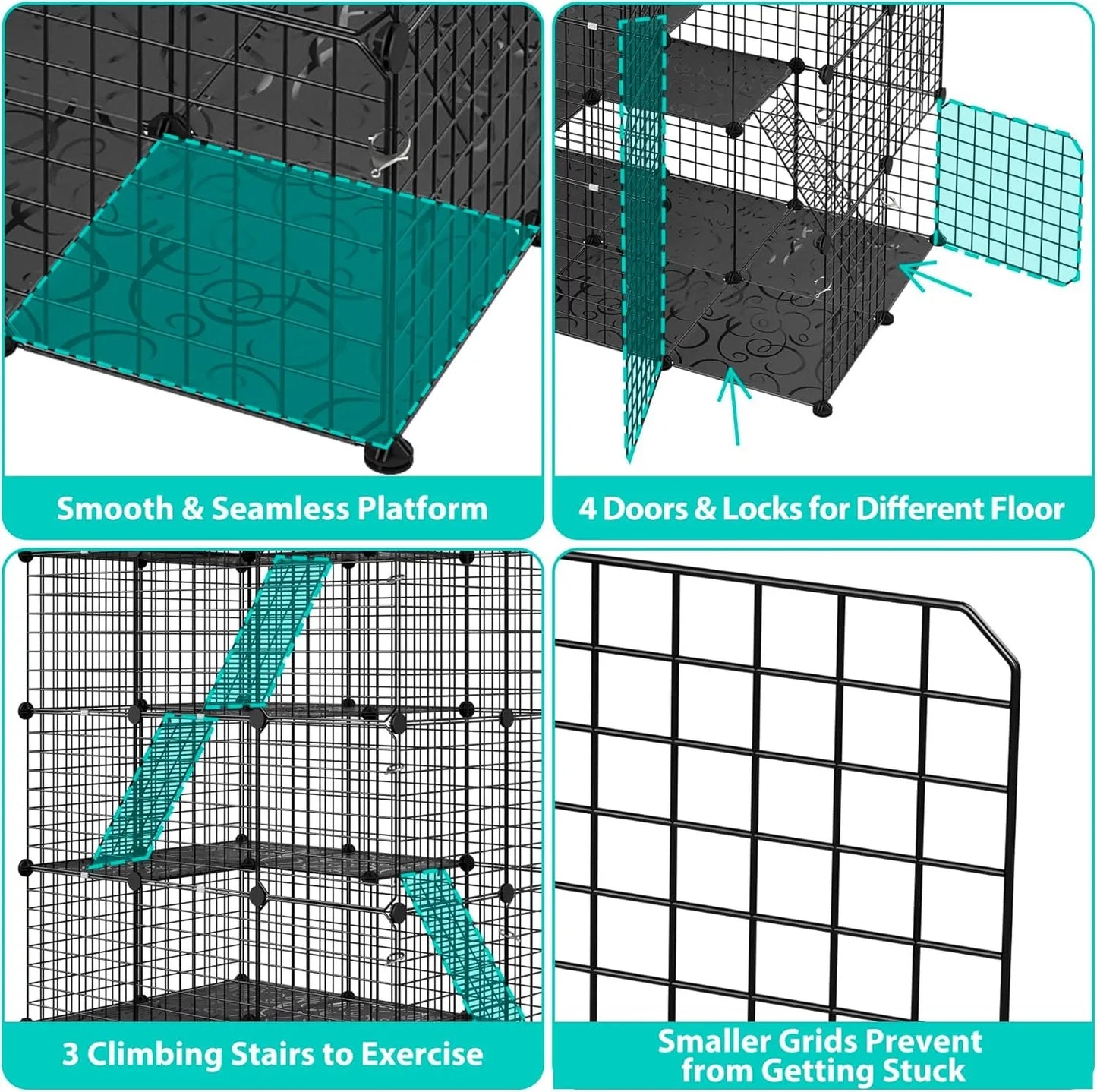 4-Tier Cat Cage Indoor Enclosure DIY Cat Playpen Metal Kennel with Extra Large Hammock, Catio Ideal for 1-3 Cats