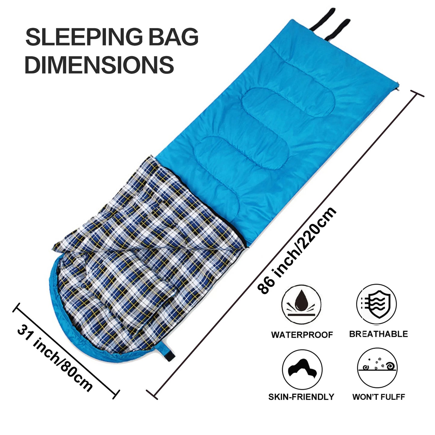 Soft Flannel Sleeping Bags with Pillow for Adult Kids Winter Sleeping Bag Warm Lining Hiking Camping Bags with Sack
