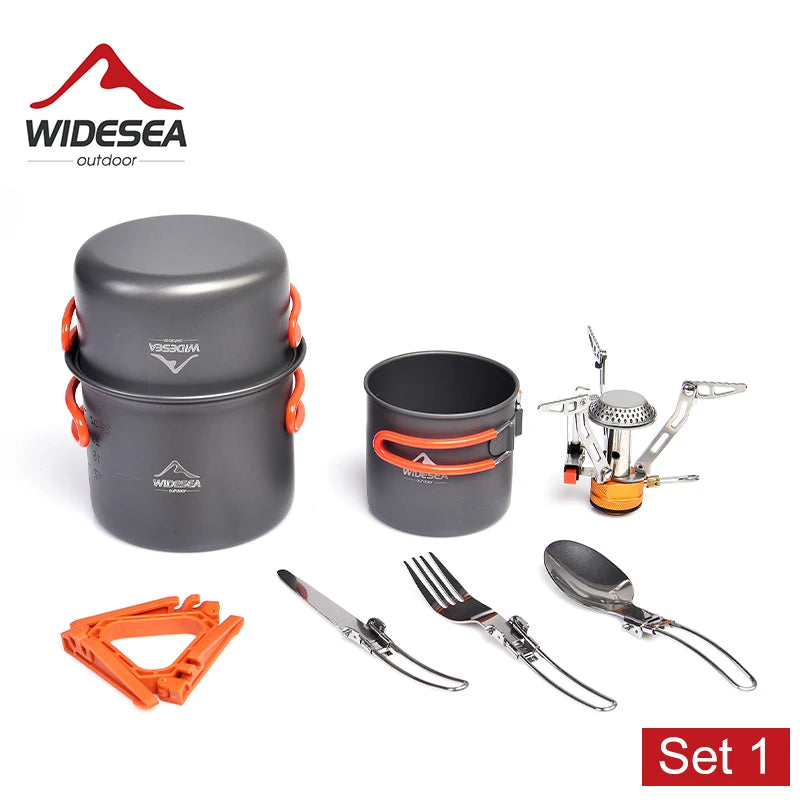 Camping Cookware Set, Outdoor Tableware Equipment Supplies Burner Stove Folding Knife Fork Portable Pot Suit Tourism Cup