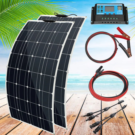 12V 100W 200W 300W High Efficiency Monocrystalline Solar Cell Flexible Solar Panel Kit for 12 Volt Battery Camping