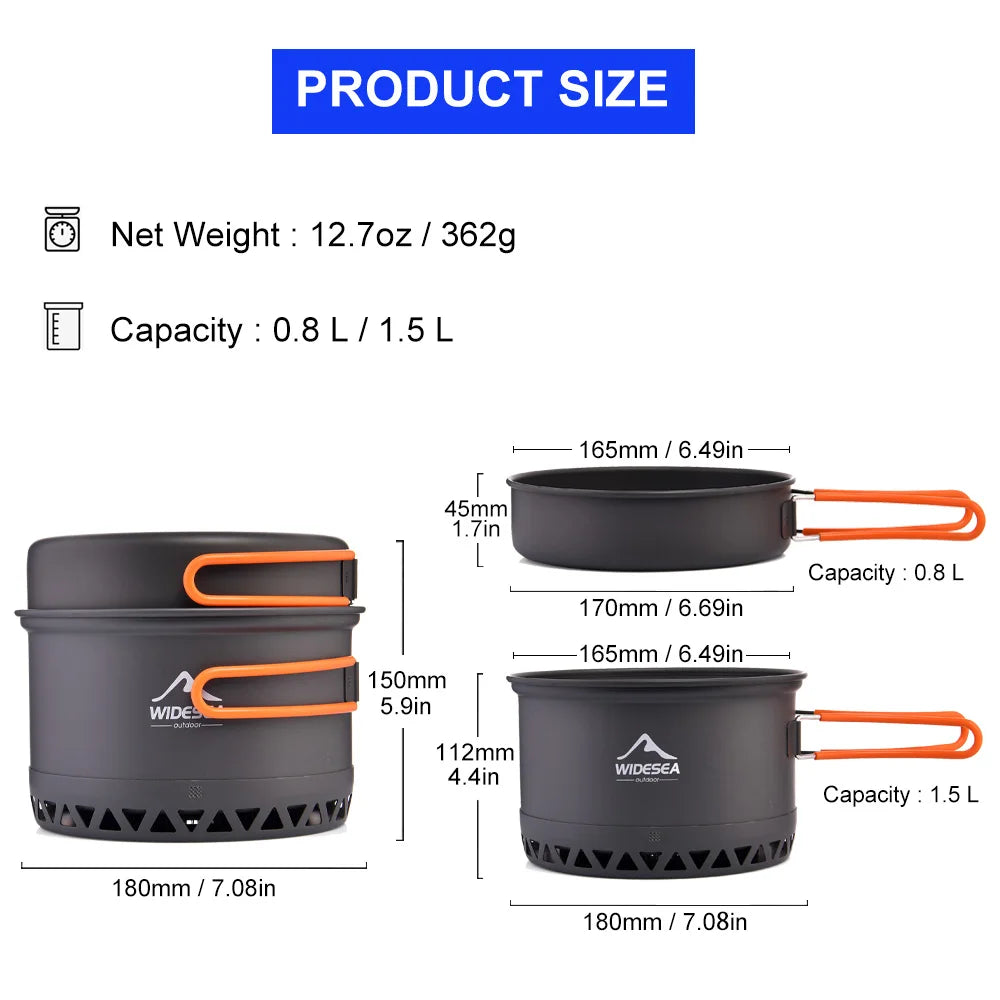 Camping 1.3L, 2.3L Cookware Outdoor Cooking Set Heat Cooker Travel Tableware Pot Kettle Tourist Kitchen Utensil Equipment