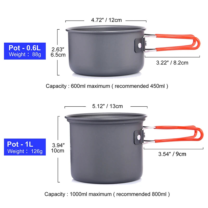 Camping Cookware Set, Outdoor Tableware Equipment Supplies Burner Stove Folding Knife Fork Portable Pot Suit Tourism Cup