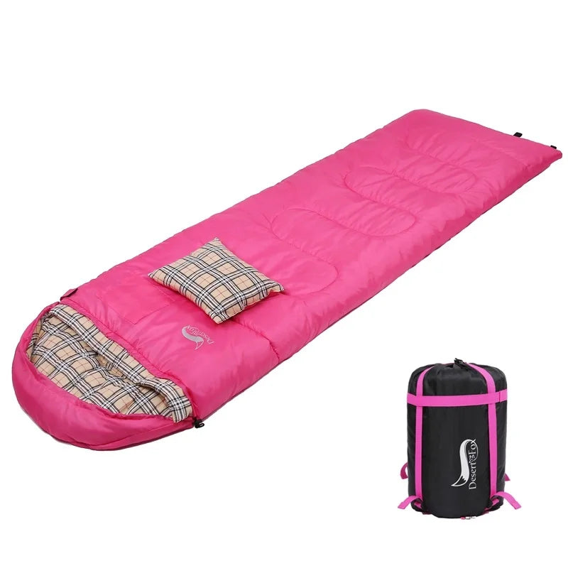 Soft Flannel Sleeping Bags with Pillow for Adult Kids Winter Sleeping Bag Warm Lining Hiking Camping Bags with Sack