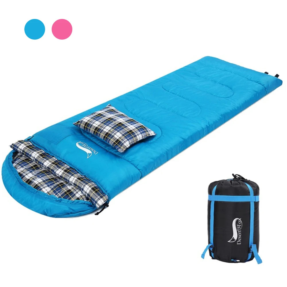 Soft Flannel Sleeping Bags with Pillow for Adult Kids Winter Sleeping Bag Warm Lining Hiking Camping Bags with Sack