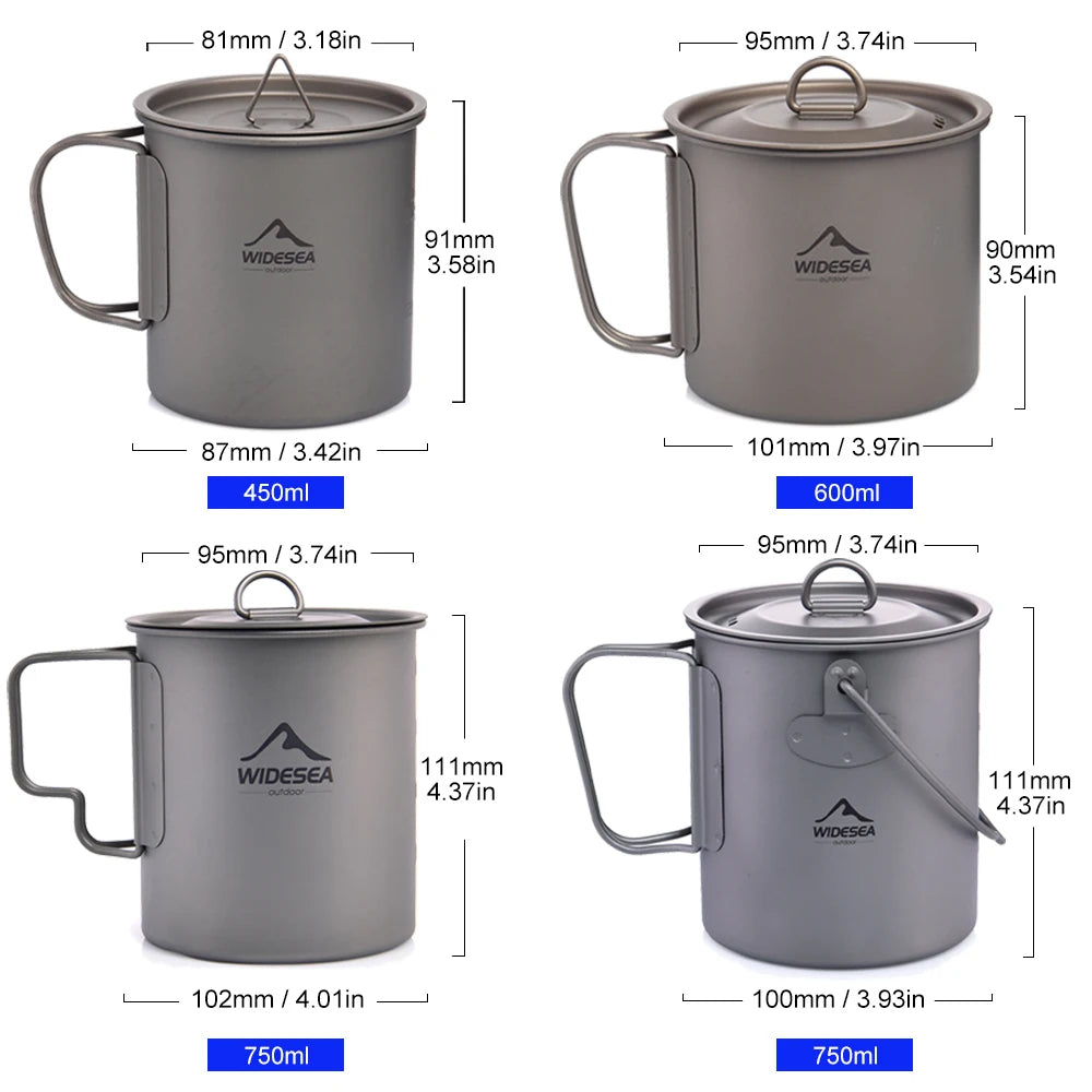 Camping Mug Titanium Cup Tourist Tableware Picnic Utensils Outdoor Kitchen Equipment Travel Cooking Set Cookware Hiking