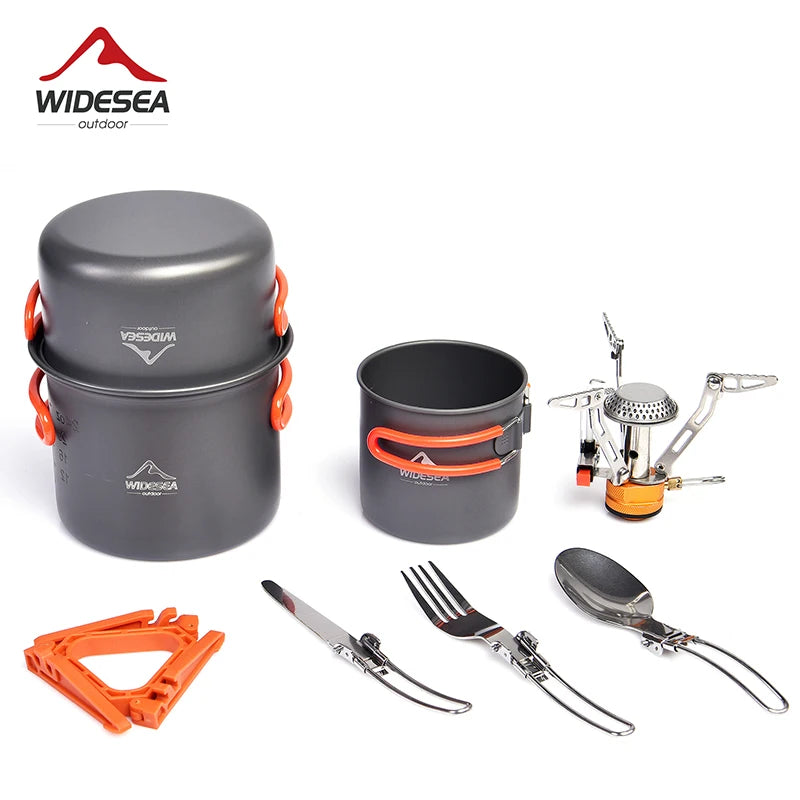 Camping Cookware Set, Outdoor Tableware Equipment Supplies Burner Stove Folding Knife Fork Portable Pot Suit Tourism Cup