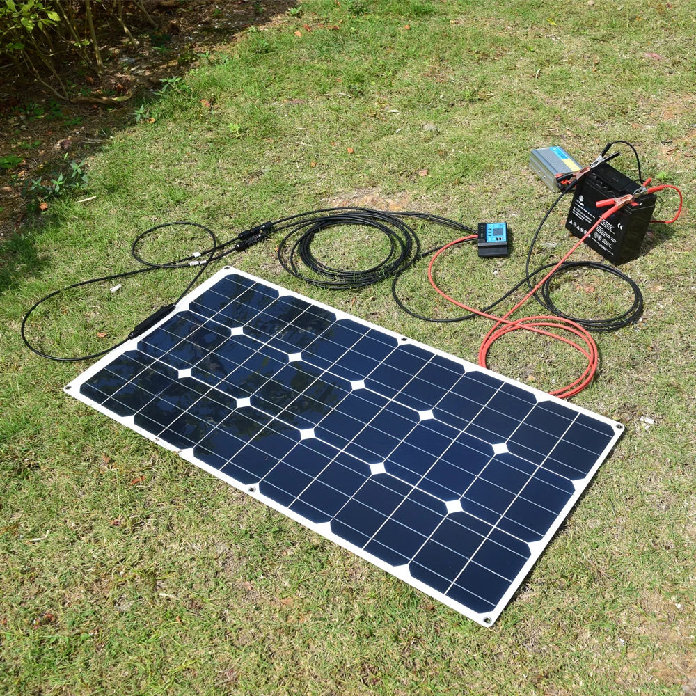 200W Solar Panels 100W Solar Panel 12V Solar Panel Kit 300W Flexible Solar Battery for RV Boat Cabin Tent Car Trailer Battery