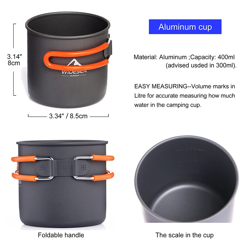 Camping Cookware Set, Outdoor Tableware Equipment Supplies Burner Stove Folding Knife Fork Portable Pot Suit Tourism Cup