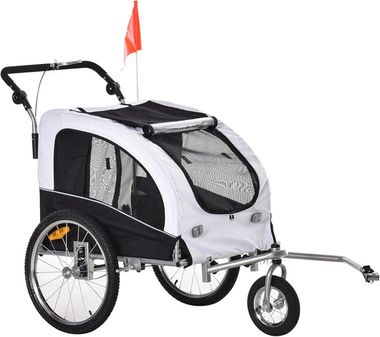 2-in-1 Pet Bike Trailer and Stroller with Canopy, Storage Pockets, and Smooth Ride for Medium Dogs