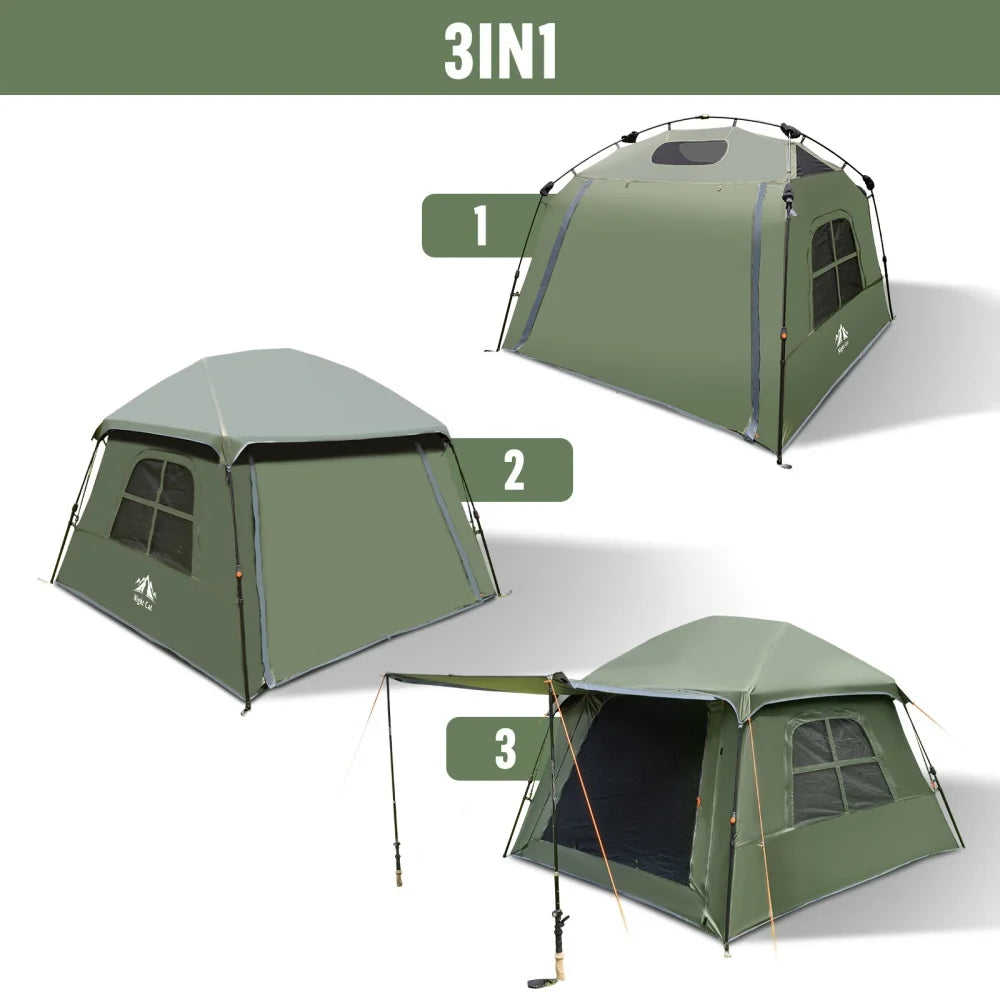 4 Person Pop Up Camping Tent, Blackout Cabin Tent with Vestibule & Rainfly, Waterproof Instant Easy Setup Family Tent, Dark Room Outdoor Tent for Camping, Hiking, Backyard