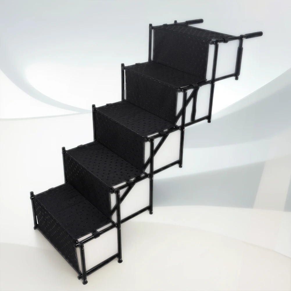 5 Steps Dog Car Ramp for Large Dog Support Up 150 Lbs Foldable Portable Dog Steps Pet Stair for High Beds Truck Car SUV