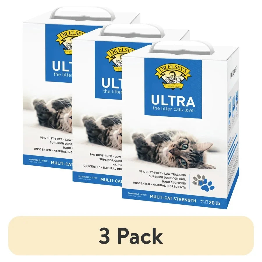 3 pack Ultra Unscented Clumping Clay Cat Litter 20 lb. Box