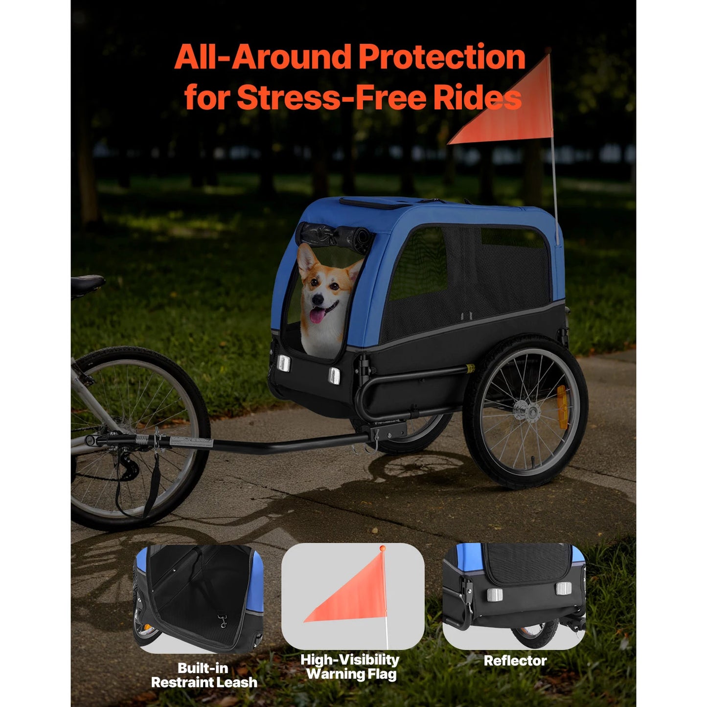 66/88 lbs Dog Bike Trailer Easy Folding Frame Pet Cart Bicycle Carrier with Coupler & Reflector for Small & Medium Dogs