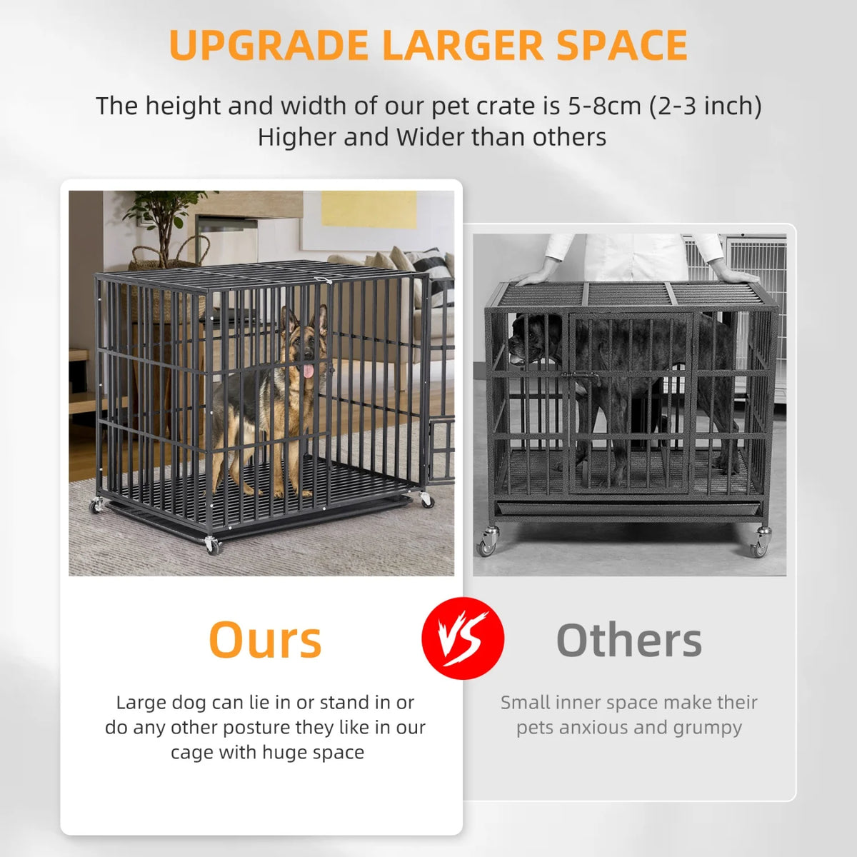 Large Heavy-Duty Dog Crate with 4 Lockable Wheels, 3 Doors, and Tray Metal Pet Kennel Cage Playpen for Medium, Large Dogs