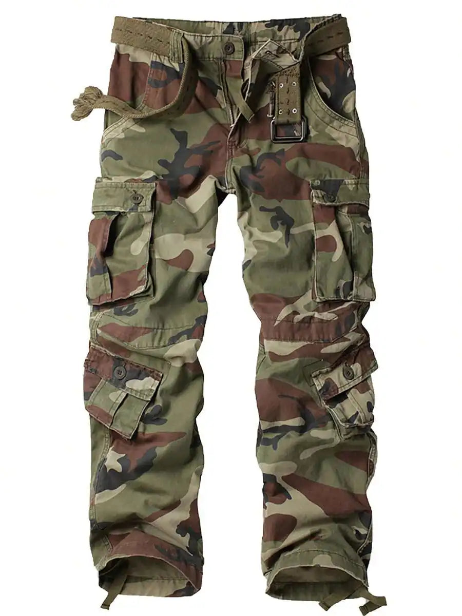 Mens Camo Cargo Pants Cotton Casual Work Hiking Pants With 8 Pockets