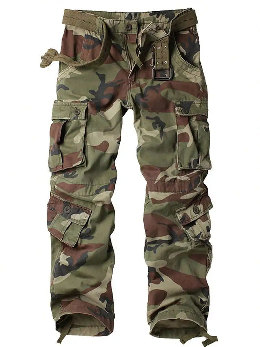 Mens Camo Cargo Pants Cotton Casual Work Hiking Pants With 8 Pockets