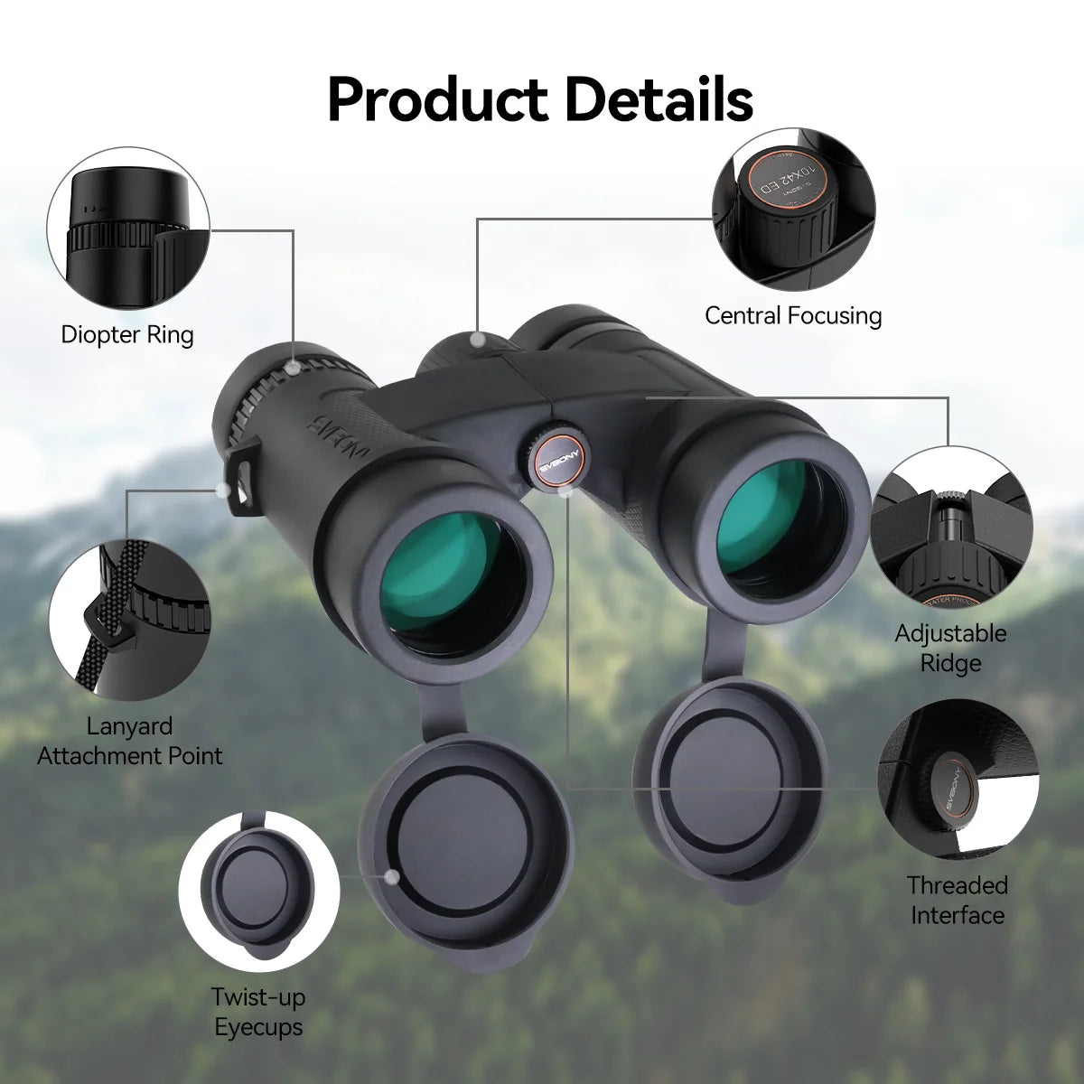 SV202 Upgraded ED Binoculars 8x32 / 8x42 / 10x42 Wide Field of View IPX7 Waterproof Fogproof Bak4 Prism for Bird Watching