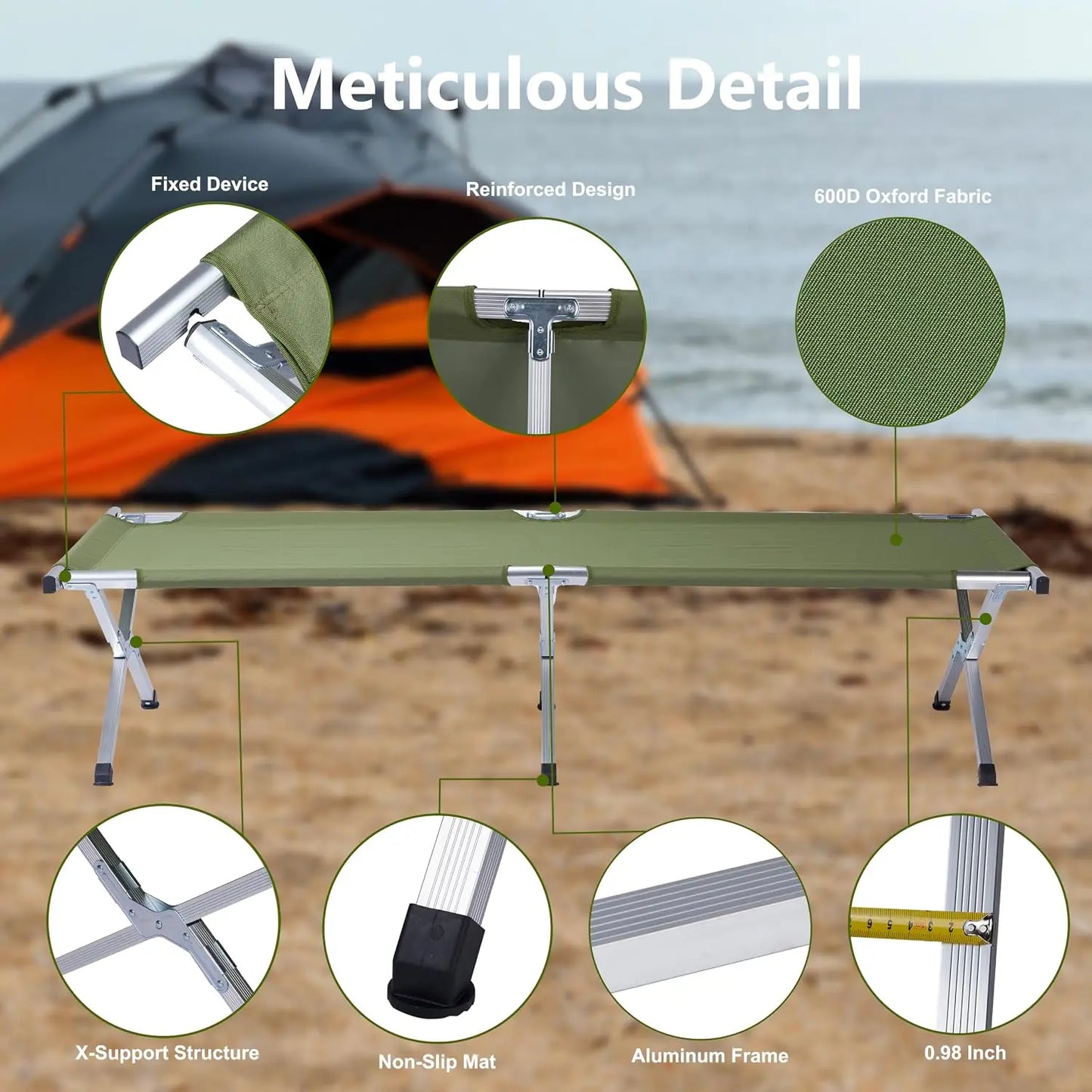 25" Wide Folding Camping Cot with Carry Bag for Adults, Heavy Duty 330lbs Capacity, Instant Setup Portable Travel Bed, Compact Lightweight for Camping Guest Backyard Office